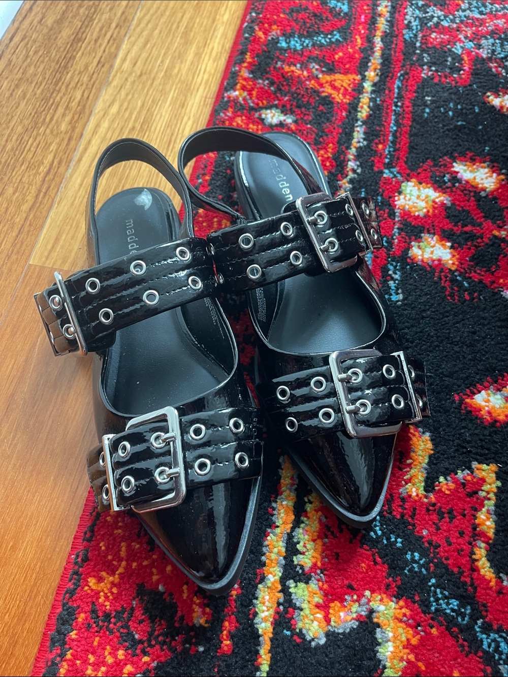Madden Girl Buckle Sling Back Pointed Toe Patent Leather Flats Size 8